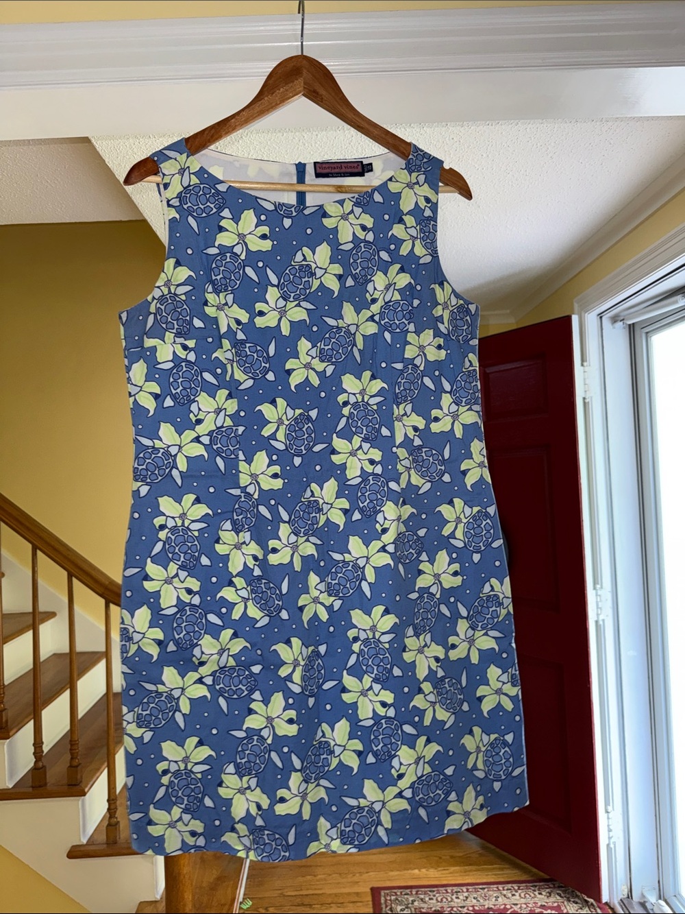 Vineyard Vines Blue Floral Shift Dress with Yellow Accents
